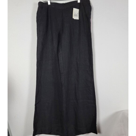 CAbi Womens Vintage Washed Linen Wide-Leg Pants Size 10 Charcoal Gray 335 New - Picture 1 of 10